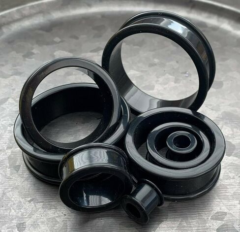 PAIR of Black Silicone Double Flare Tunnels/Plugs - Gauges up to 2 inches - Body Jewelry in Saudi Arabia