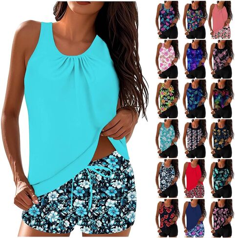 Women's Two Piece Tankini Swimsuits Blouson Swim Tank Top with Shorts Summer Modest Bathing Suits Beachwear in Saudi Arabia