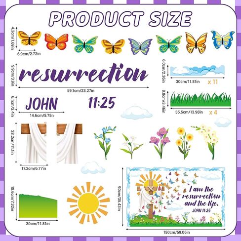 110Pcs Easter Spring Christian Classroom Decor Floral Cross Bulletin Board Decorations Set Easter Jesus Butterfly Spring Flower Bulletin Board Borders for Easter Spring School Office Classroom Decor in Saudi Arabia
