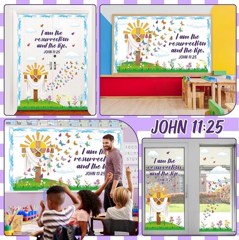 110Pcs Easter Spring Christian Classroom Decor Floral Cross Bulletin Board Decorations Set Easter Jesus Butterfly Spring Flower Bulletin Board Borders for Easter Spring School Office Classroom Decor in Saudi Arabia