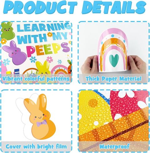 Easter Learning Bulletin Board Decoration Set, Spring Peeps Classroom Decorations Easter Bunny Eggs Book Rainbow Cutouts March April Library School Home Nursery Wall Window Door Decor for Teacher in Kuwait