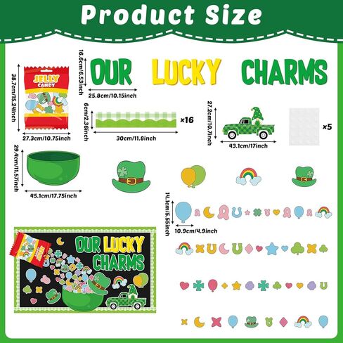St.Patrick's Day Bulletin Board Decoration Set Green Shamrock Paper Cut Outs Our Lucky Charms Bulletin Board Set for St.Patrick’s Party Supplies Home Office School Classroom Chalkboard Wall Decor in Saudi Arabia