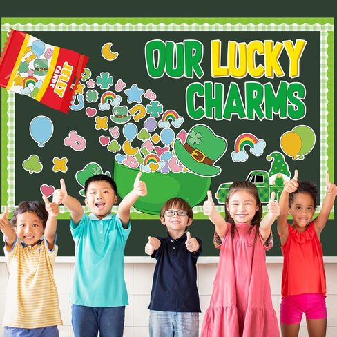 St.Patrick's Day Bulletin Board Decoration Set Green Shamrock Paper Cut Outs Our Lucky Charms Bulletin Board Set for St.Patrick’s Party Supplies Home Office School Classroom Chalkboard Wall Decor in Saudi Arabia