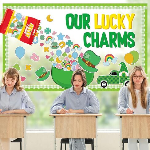 St.Patrick's Day Bulletin Board Decoration Set Green Shamrock Paper Cut Outs Our Lucky Charms Bulletin Board Set for St.Patrick’s Party Supplies Home Office School Classroom Chalkboard Wall Decor in Saudi Arabia