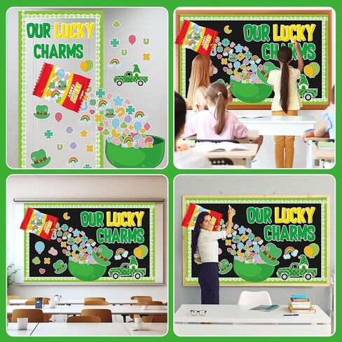 St.Patrick's Day Bulletin Board Decoration Set Green Shamrock Paper Cut Outs Our Lucky Charms Bulletin Board Set for St.Patrick’s Party Supplies Home Office School Classroom Chalkboard Wall Decor in Saudi Arabia