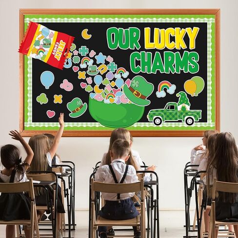 St.Patrick's Day Bulletin Board Decoration Set Green Shamrock Paper Cut Outs Our Lucky Charms Bulletin Board Set for St.Patrick’s Party Supplies Home Office School Classroom Chalkboard Wall Decor in Saudi Arabia