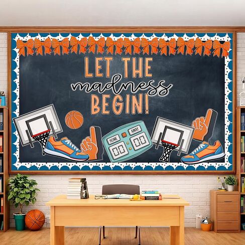 Tenceur 62 Pcs Basketball Bulletin Board Set Classroom Door Decoration Kit with ''let The Madness Begin'' Letters, Basketball Hoop, Scoreboard, and Sports Cutouts, Includes 100 Glue Stickers in Saudi Arabia