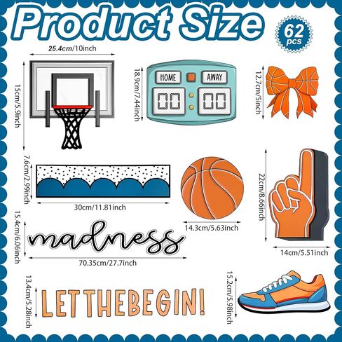 Tenceur 62 Pcs Basketball Bulletin Board Set Classroom Door Decoration Kit with ''let The Madness Begin'' Letters, Basketball Hoop, Scoreboard, and Sports Cutouts, Includes 100 Glue Stickers in Saudi Arabia