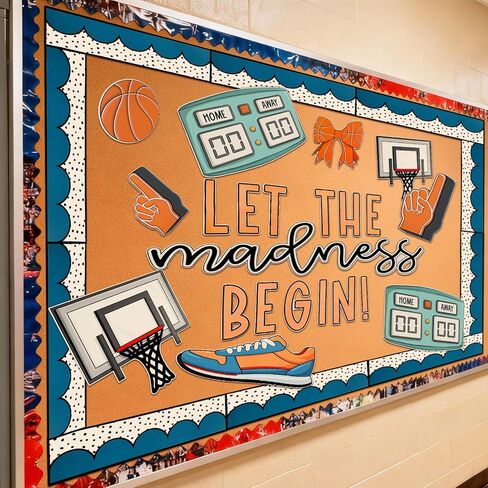 Tenceur 62 Pcs Basketball Bulletin Board Set Classroom Door Decoration Kit with ''let The Madness Begin'' Letters, Basketball Hoop, Scoreboard, and Sports Cutouts, Includes 100 Glue Stickers in Saudi Arabia