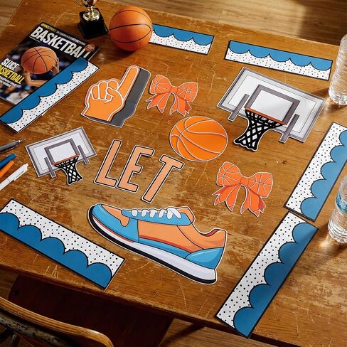 Tenceur 62 Pcs Basketball Bulletin Board Set Classroom Door Decoration Kit with ''let The Madness Begin'' Letters, Basketball Hoop, Scoreboard, and Sports Cutouts, Includes 100 Glue Stickers in Saudi Arabia