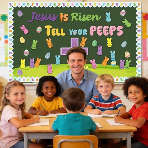 ديكورات لوحة إعلانات عيد الفصح، 72 قطعة من زينة عيد الفصح يسوع، يسوع قام أخبر زقزقة البيض والأرنب قطع الأراضي العشبية، ديكورات عيد الفصح المسيحية، ديكور الكنيسة في الفصل الدراسي الأحد in Kuwait