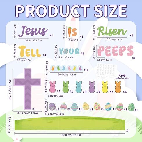 ديكورات لوحة إعلانات عيد الفصح، 72 قطعة من زينة عيد الفصح يسوع، يسوع قام أخبر زقزقة البيض والأرنب قطع الأراضي العشبية، ديكورات عيد الفصح المسيحية، ديكور الكنيسة في الفصل الدراسي الأحد in Kuwait