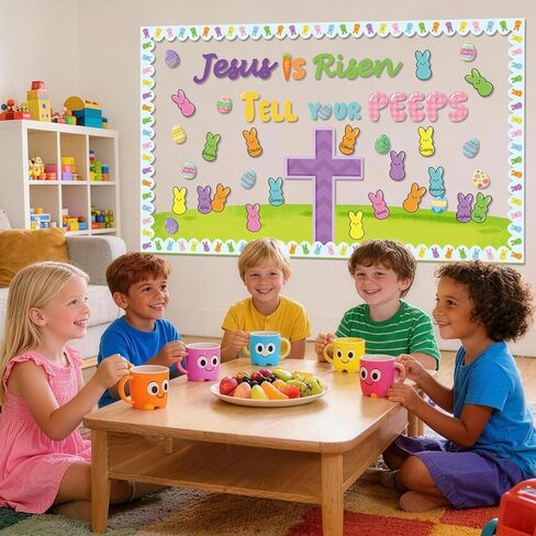 ديكورات لوحة إعلانات عيد الفصح، 72 قطعة من زينة عيد الفصح يسوع، يسوع قام أخبر زقزقة البيض والأرنب قطع الأراضي العشبية، ديكورات عيد الفصح المسيحية، ديكور الكنيسة في الفصل الدراسي الأحد in Kuwait