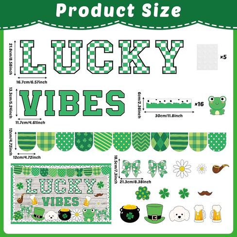 St.Patrick's Day Bulletin Board Decoration Set Green Shamrock Paper Cut Outs Lucky Vibes Bulletin Board Set for St.Patrick’s Party Supplies Home Office School Classroom Chalkboard Wall Decor in Saudi Arabia