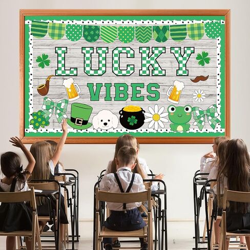 St.Patrick's Day Bulletin Board Decoration Set Green Shamrock Paper Cut Outs Lucky Vibes Bulletin Board Set for St.Patrick’s Party Supplies Home Office School Classroom Chalkboard Wall Decor in Saudi Arabia