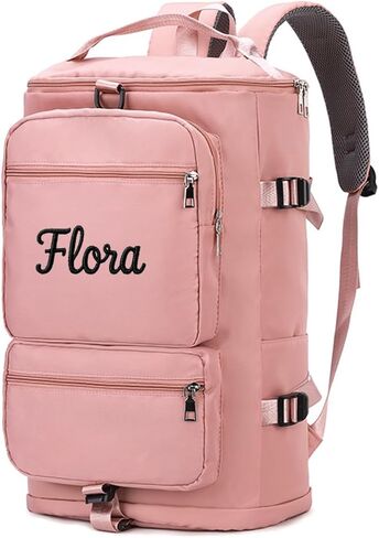 حقيبة رياضية من القماش الخشن، حقيبة ظهر مطرزة مخصصة لصالة الألعاب الرياضية سعة 35 لتر للرجال والنساء، حقيبة سفر لعطلة نهاية الأسبوع مع حجرة للأحذية والكمبيوتر المحمول، حقيبة للتمرين طوال الليل (وردي) in Kuwait