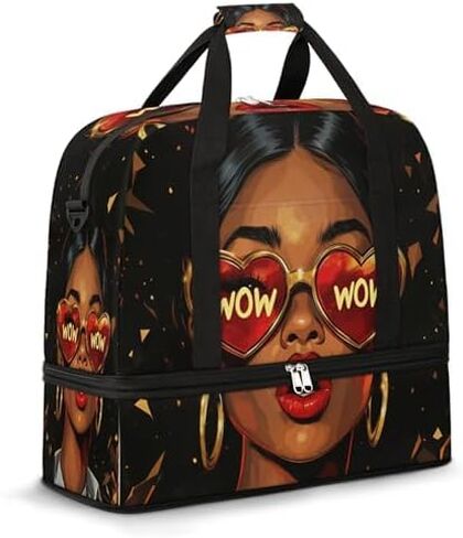 Foldable Travel Duffel Bag for Women - Carry on Personal Item Bag with Shoes Compartment, Weekender Overnight Duffle Bags Sport Tote Gym Luggage for Airplanes Traveling(African Ethnic Woman) in Saudi Arabia