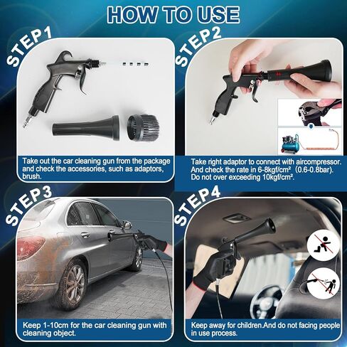 Car Detailing Cleaning Gun,Car Detailing Kit Interior Cleaner,High Pressure Blower Gun,Car Detailing Tools for Car Quickly Blasts Dirt and Dust Works with Air (Black) in Saudi Arabia