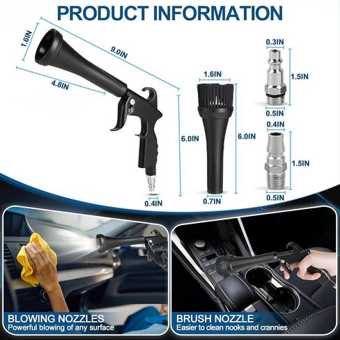 Car Detailing Cleaning Gun,Car Detailing Kit Interior Cleaner,High Pressure Blower Gun,Car Detailing Tools for Car Quickly Blasts Dirt and Dust Works with Air (Black) in Saudi Arabia