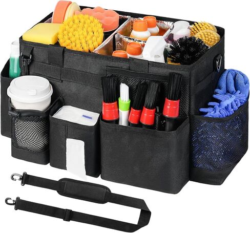 Wearable Detailing Caddy, Car Care Carrying Bag with Handle and Detachable Padded Cushion for Auto Cleaning Supplies & Vehicle Wash Tools, Black in Saudi Arabia