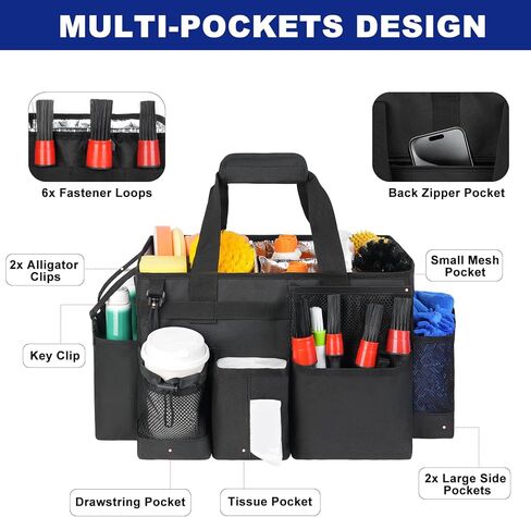 Wearable Detailing Caddy, Car Care Carrying Bag with Handle and Detachable Padded Cushion for Auto Cleaning Supplies & Vehicle Wash Tools, Black in Saudi Arabia