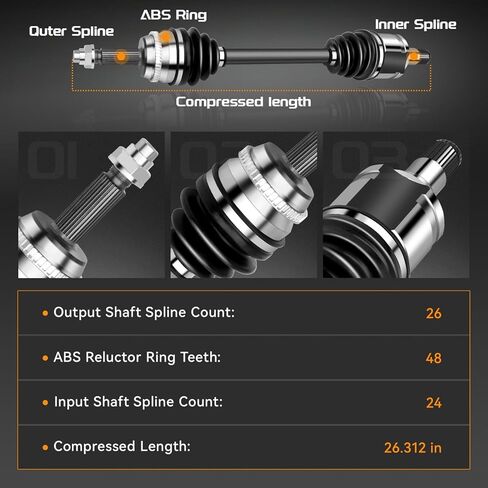Front CV Axle Shaft Assembly Compatible with Toyota Camry 2002-2009, Highlander 2001-2007 FWD, Solara 2004-2008 - L4 2.4L Driver Side, 66-5245 in Saudi Arabia