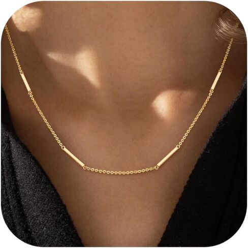 قلادة ذهبية فضية أنيقة للنساء غير مشوهة، سلسلة مطلية بالذهب عيار 14 قيراط قلادة بسيطة، مجوهرات أنيقة بسيطة للارتداء اليومي in Kuwait