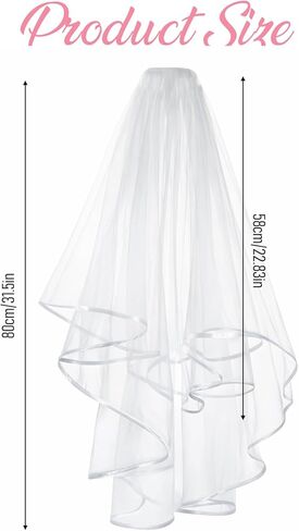White Bridal Veil, Short Wedding Bridal Veil with Comb 2 Tier Simple Tulle Bride Veils Elegant Bridals Veils Headwear for Wedding Bachelorette Party Decorations Bridals Shower Gift (60-80cm/23-31in) in Saudi Arabia