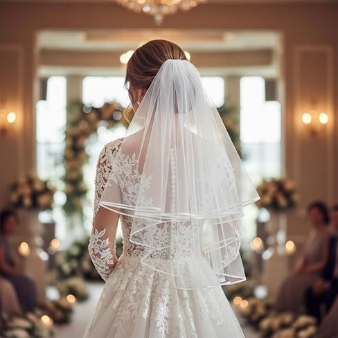 White Bridal Veil, Short Wedding Bridal Veil with Comb 2 Tier Simple Tulle Bride Veils Elegant Bridals Veils Headwear for Wedding Bachelorette Party Decorations Bridals Shower Gift (60-80cm/23-31in) in Saudi Arabia