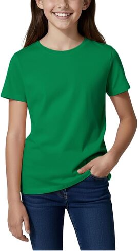 Girls Short Sleeve T Shirt Kids 100% Cotton Summer Tops Basic Crewneck Tees 3-14 Years in Kuwait