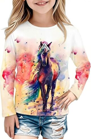 Cowgirl Horse Shirts for Girls - Kids Cute Tie Dye Western Rodeo Tee Funny Graphic Long Sleeve Teen Casual Top in Kuwait