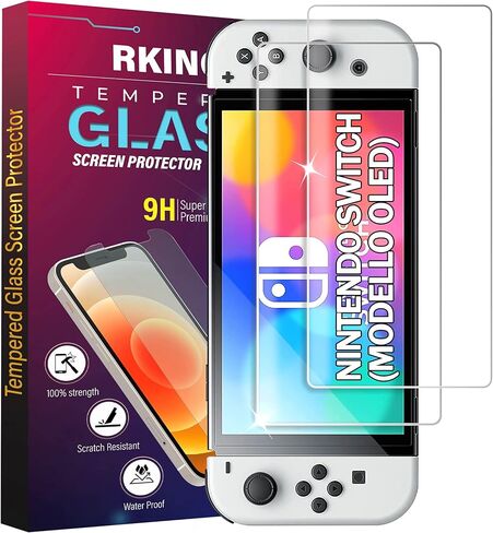 RKINC Screen Protector [2-Pack] for Nintendo Switch (Model OLED) 2021, Tempered Glass Film Screen Protector, 0.33mm [LifetimeWarranty][Bubble-Free][Anti-Scratch][Anti-Shatter] in Saudi Arabia