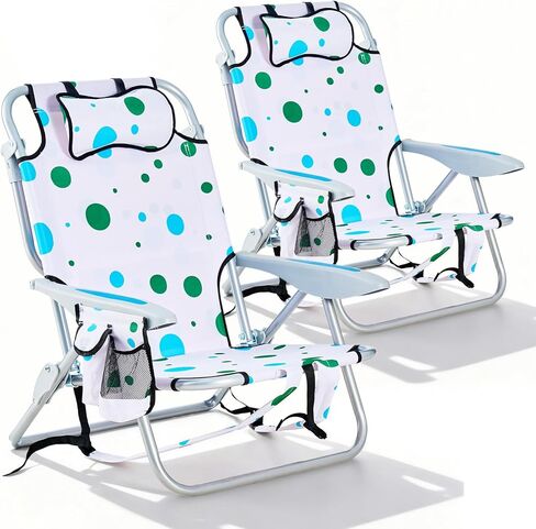 Canpsky 2 حزمة خفيفة الوزن المحمولة كرسي الشاطئ التخييم للبالغين، في الهواء الطلق وضع كراسي الشاطئ مسطحة قابلة للطي مع 4 وظائف، كرسي الشاطئ على ظهره مع شريط منشفة، الحقيبة برودة، حامل الكأس، مخطط المحيط in Kuwait