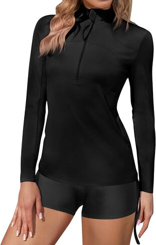 Yousify Women Rash Guard Long Sleeve Swim Shirts UPF 50+ Sun Protection Swimsuit Top Half Zip Up Quick Dry Bathing Suit Top in Saudi Arabia