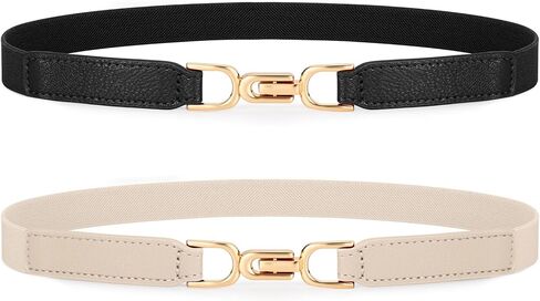 XZQTIVE Women Stretchy Skinny Belt for Dresses Thin Retro Elastic Waist Belt with Gold Buckle for Plus Size Ladies Set of 2 in Saudi Arabia