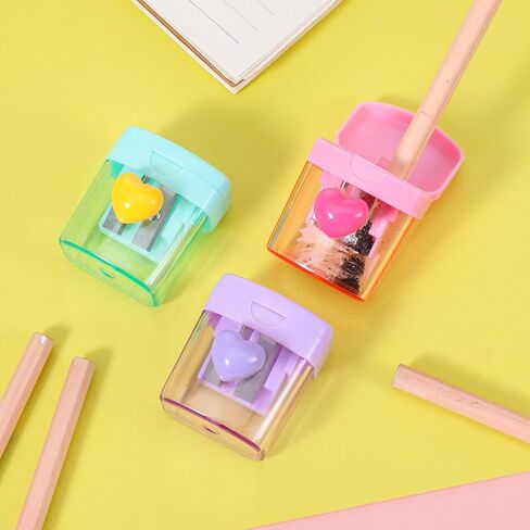 3 PCS Heart Pencil Sharpener, Colorful Dual Holes Pencil Sharpener with Lid Handheld Small Manual Crayon Sharpeners for Home and Office (Green, Purple, Pink) in Saudi Arabia