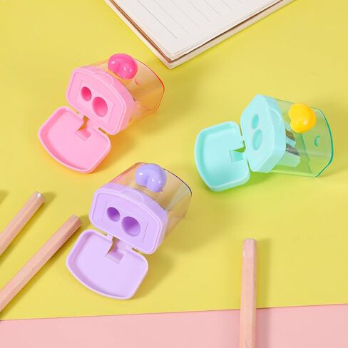 3 PCS Heart Pencil Sharpener, Colorful Dual Holes Pencil Sharpener with Lid Handheld Small Manual Crayon Sharpeners for Home and Office (Green, Purple, Pink) in Saudi Arabia