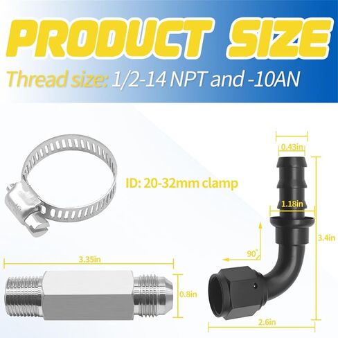 Heater Hose Connector Compatible with Dodge Ram 6.7L Cummins 2007.5+, 10AN Push Lock Fitting Replace 52014739AG 55056711AC 55056966AA 68005253AA in Kuwait