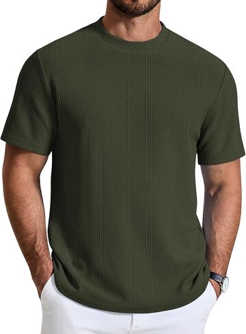 COOFANDY Men's T-Shirt Short Sleeve Crew Neck Textured Shirts Classic Knit Pullover Tees in Saudi Arabia
