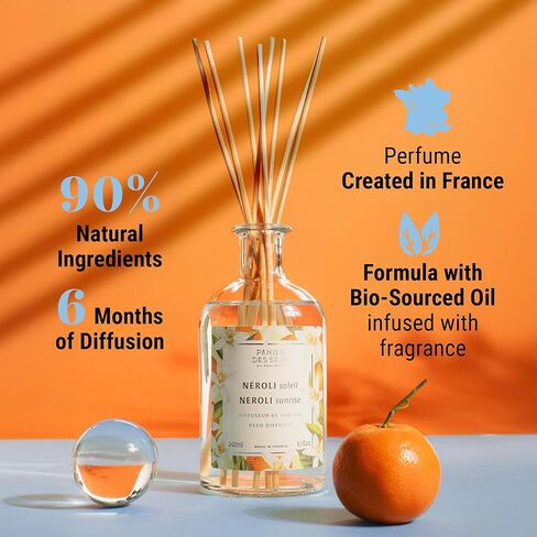 Panier des Sens Neroli Reed Diffuser 8.1 Fl.Oz - Soft & Long Lasting Fragrance 5+ Months - Elegant Home Fragrance in Glass Bottle - Oil-Based Scent Diffuser Made in France - Natural Ingredients in Saudi Arabia