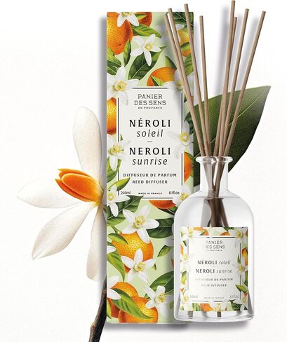 Panier des Sens Neroli Reed Diffuser 8.1 Fl.Oz - Soft & Long Lasting Fragrance 5+ Months - Elegant Home Fragrance in Glass Bottle - Oil-Based Scent Diffuser Made in France - Natural Ingredients in Saudi Arabia