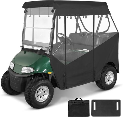 Golf Cart Enclosure 2 Passenger for EZGO TXT 2 Seat Open Front Windshield 3-Sided Clear Windows Waterproof Transparent Driving Rain Covers Roll-up Zipper Door Black (with Seat Blanket) in Saudi Arabia