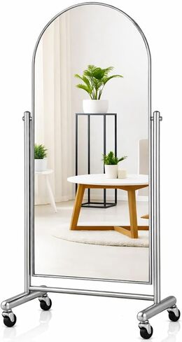 Arched Full Length Rolling Mirror on Wheels, 65"Lx23"W Large Modern Tilting Swivel Mirror with Tempered Glass & Metal Frame, Use for Dressing,Dance Studio,Fitness,Home Gym, Barbershop (Black) in Saudi Arabia