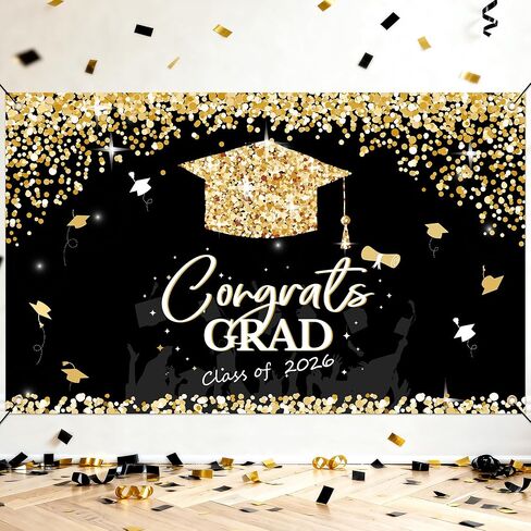 2024 Graduation Party Decorations - Graduation Decorations Class of 2024, Graduation Party Supplies, Graduation Backdrop, Graduation Banner, Gold and Black Graduation Decorations in Saudi Arabia