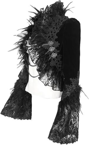 Gothic Victorian Cropped Jacket Women Black Velvet Ultra Short Jacket with Feather Lace Trim Gothic Coat in Saudi Arabia