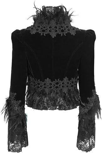 Gothic Victorian Cropped Jacket Women Black Velvet Ultra Short Jacket with Feather Lace Trim Gothic Coat in Saudi Arabia