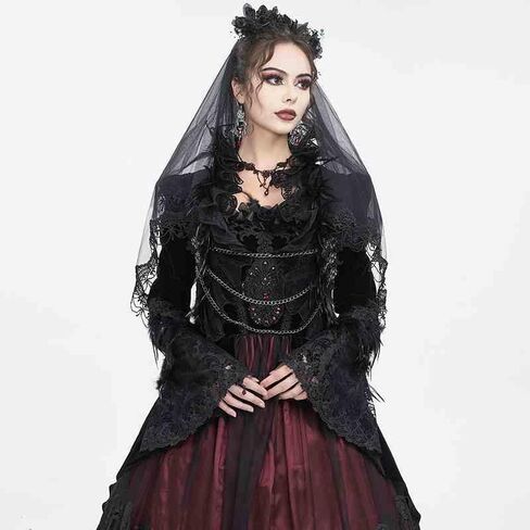 Gothic Victorian Cropped Jacket Women Black Velvet Ultra Short Jacket with Feather Lace Trim Gothic Coat in Saudi Arabia