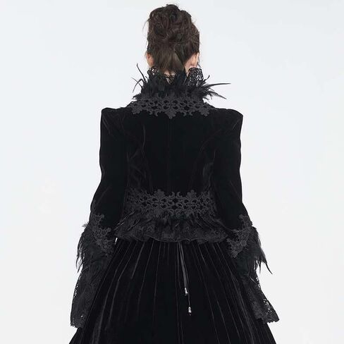 Gothic Victorian Cropped Jacket Women Black Velvet Ultra Short Jacket with Feather Lace Trim Gothic Coat in Saudi Arabia