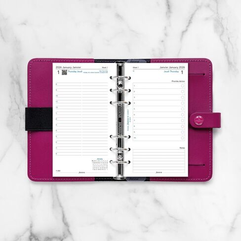 Filofax Calendar Diary Refill, Personal/Compact Size, Day on Two Pages with Appointments, White Paper, Bilingual, 2026 (C68417-26) in Saudi Arabia