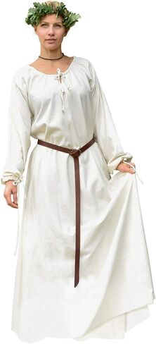 Battle-Merchant Ana Medieval Dress for Women – Renaissance Faire LARP Costume, Historical Viking Style Long Cotton Gown in Saudi Arabia